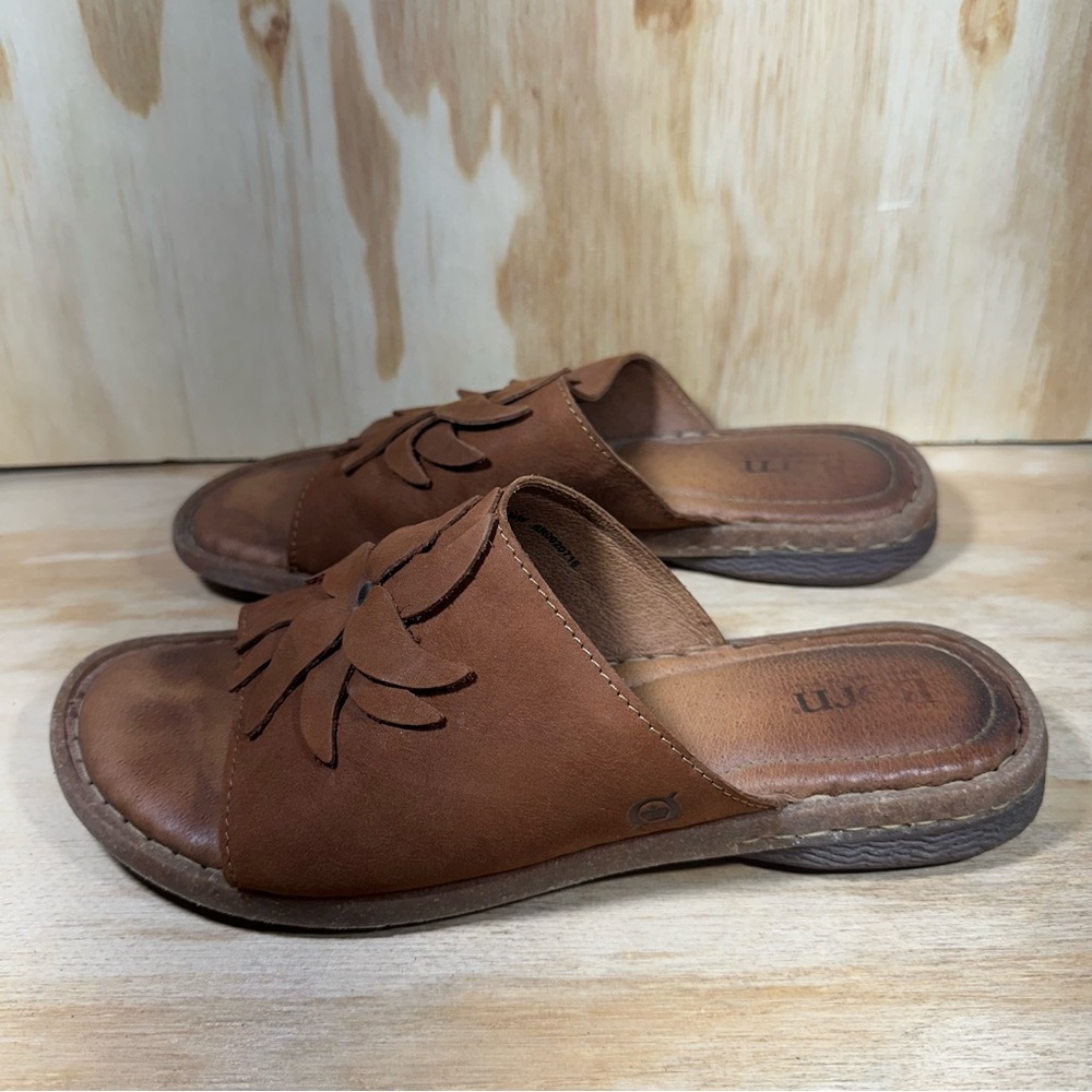 Born Brown Leather Slide Sandals